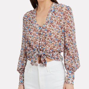 THE EAST ORDER Sophie Chiffon Tie Front Blouse Puff Sleeve